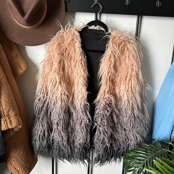 Jackets & Blazers - Boutique pink grey black ombré super fuzzy fluffy 70s style coat jacket retro